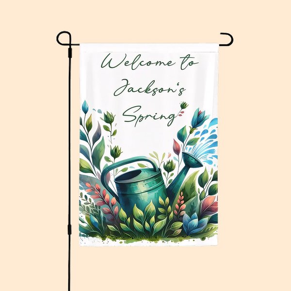 Bandera personalizada de bienvenida a la primavera con nombre Decoración floral para el porche del jardín Regalo de inauguración de la casa para los a