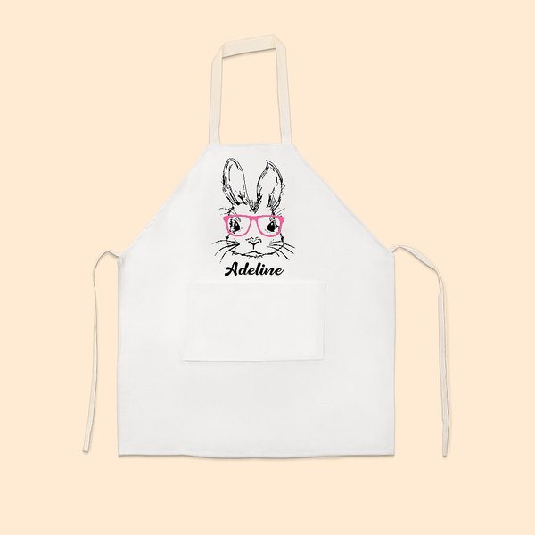 Delantal de bolsillo personalizado con conejito y nombre Regalo de Pascua para la familia