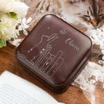 Joyero de viaje de piel de PU personalizado con un bonito dibujo de gato y un nombre Regalo de joyero portátil para los amantes de los libros