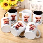 Taza de Cerámica Personalizada 11oz Vaca Tierras Altas con Nombre Regalo de Cumpleaños para un Amigo de la Familia