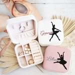 Boîte à bijoux en cuir personnalisée avec nom en paillettes Accessoire de voyage portable Cadeau d'anniversaire pour Ballerine Amoureux de la danse