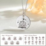 Grabado personalizado Libro Abierto Nacimiento Ramo de Flores Collar con Texto Joyería Minimalista Día del Profesor Cumpleaños Regalo para Mujer Amant