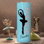 Gobelet personnalisé 20oz Dance Ballerina Silhouette Straight Skinny Tumbler avec nom et paille Anniversaire Journée de la femme Cadeau pour elle