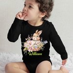 Gepersonaliseerd gebloemd Bunny Kid T-shirt Baby Onesie met naam Kinderen Paaskostuum Verjaardag Vakantiegeschenk voor Kid Newborn