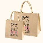 Sac à Main en Toile de Jute Personnalisé avec Nom Motif de Lapin Cadeau de Pâques pour Enfant