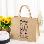 Sac à Main en Toile de Jute Personnalisé avec Nom Motif de Lapin Cadeau de Pâques pour Enfant