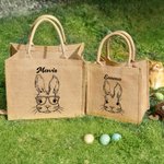 Sac à Main en Toile de Jute Personnalisé avec Nom Motif de Lapin Cadeau de Pâques pour Enfant