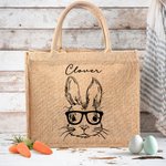 Sac à Main en Toile de Jute Personnalisé avec Nom Motif de Lapin Cadeau de Pâques pour Enfant