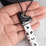 Personalized Silica Gel Hockey Skate Bag Tag with Letter Beads and Colorful Round Bead Sport Theme Name Keychain Gift for Hockey Player Lover