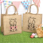Sac à Main en Toile de Jute Personnalisé avec Nom Motif de Lapin Cadeau de Pâques pour Enfant