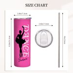Gobelet personnalisé 20oz Dance Ballerina Silhouette Straight Skinny Tumbler avec nom et paille Anniversaire Journée de la femme Cadeau pour elle