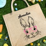 Sac à Main en Toile de Jute Personnalisé avec Nom Motif de Lapin Cadeau de Pâques pour Enfant