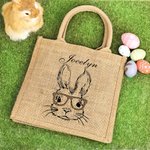 Sac à Main en Toile de Jute Personnalisé avec Nom Motif de Lapin Cadeau de Pâques pour Enfant