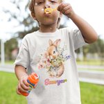 Gepersonaliseerd gebloemd Bunny Kid T-shirt Baby Onesie met naam Kinderen Paaskostuum Verjaardag Vakantiegeschenk voor Kid Newborn
