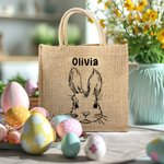 Sac à Main en Toile de Jute Personnalisé avec Nom Motif de Lapin Cadeau de Pâques pour Enfant