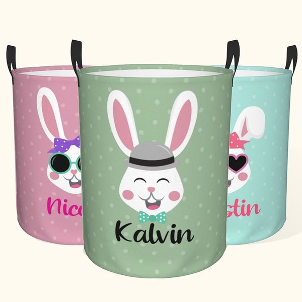 Spersonalizowany kosz na pranie Happy Bunny Duża pojemność Wodoodporna książka z zabawkami Organizer na jajka wielkanocne Prezent dla rodziny i dzieci