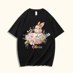 Gepersonaliseerd gebloemd Bunny Kid T-shirt Baby Onesie met naam Kinderen Paaskostuum Verjaardag Vakantiegeschenk voor Kid Newborn