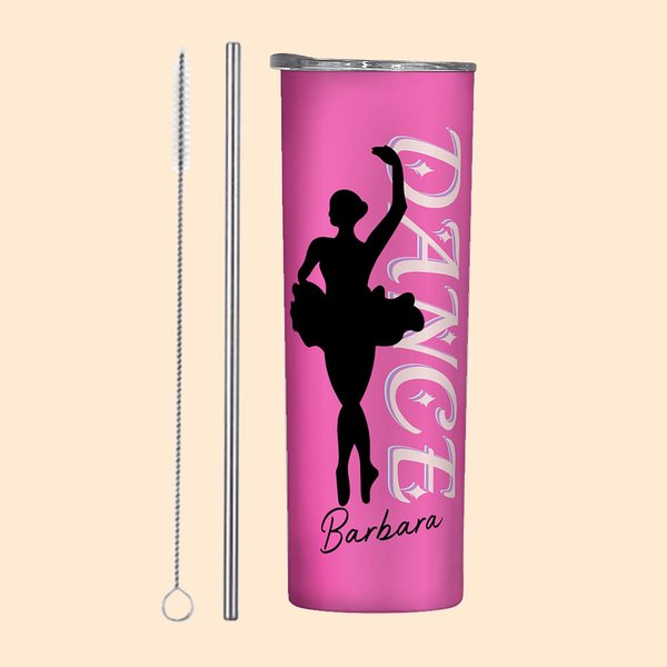 Gobelet personnalisé 20oz Dance Ballerina Silhouette Straight Skinny Tumbler avec nom et paille Anniversaire Journée de la femme Cadeau pour elle