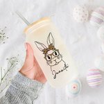 Verre Dépoli Personnalisé avec Nom Motif Lapin à Lunettes Cadeau Anniversaire Pâques pour Amis Famille