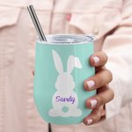 Gobelet Isolant Motif Lapin Mignon Personnalisé avec Nom et Texte 350ml Cadeau d'Anniversaire de Pâques de Vacances pour Famille Enfants