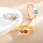 Bague de Promesse Personnalisée avec Texte Gravé et Pierre de Naissance à Double Coeur Cadeau de St-Valentin pour Elle