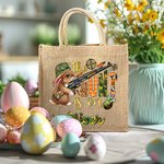 Personifierad The Hunt Is On Jute Toteväska med kamouflagehare och namn Påskpresent till barn