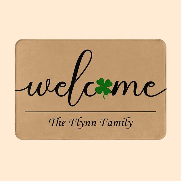 Henkilökohtainen Lucky Four Leaf Clover Non-Slip Welcome Doormat Home Decoration St. Patrickin päivä Housewarming lahja perheelle