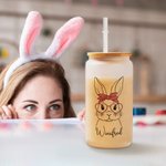 Verre Dépoli Personnalisé avec Nom Motif Lapin à Lunettes Cadeau Anniversaire Pâques pour Amis Famille