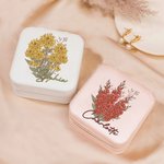 Personalizado Nacimiento Flor Bouquet PU Caja de joyería de cuero con nombre de viaje portátil accesorio de dama de honor regalo de cumpleaños para el