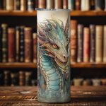 Personalisierte Aquarell Buch Drache 20oz Skinny Tumbler mit Strohhalm und Reinigungsbürste isolierte Reise Kaffeetasse Geschenk für Leser Drachenlieb
