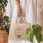 Personalisierte Geburtsblumen-Strauß Jute Tasche mit Namen Strand Urlaub Brautparty Geburtstag Geschenk für Meer-Liebhaber