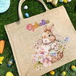 Bolsa de arpillera de yute con nombre para regalo de cumpleaños de Pascua para niños