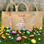 Bolsa de arpillera de yute con nombre para regalo de cumpleaños de Pascua para niños