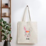 Spersonalizowana płócienna torba Cute Rabbit Bunny z kolorowym imieniem Urodzinowy prezent wielkanocny dla dziecka