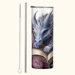 Personalisierte Blumenbuch Drache 20oz Skinny Tumbler mit Strohhalm und Reinigungsbürste tragbare Kaffeetasse Geburtstagsgeschenk für Leser Drachenlie