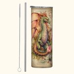 Libro Personalizado Dragón 20oz Skinny Vaso con Tapa Pajita Cepillo de Limpieza Nombre Taza de café Regalo de cumpleaños para el lector amante del dra