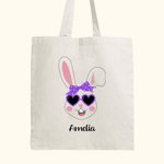 Spersonalizowana płócienna torba Cute Rabbit Bunny z kolorowym imieniem Urodzinowy prezent wielkanocny dla dziecka