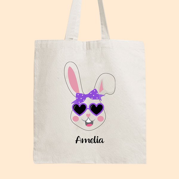 Spersonalizowana płócienna torba Cute Rabbit Bunny z kolorowym imieniem Urodzinowy prezent wielkanocny dla dziecka