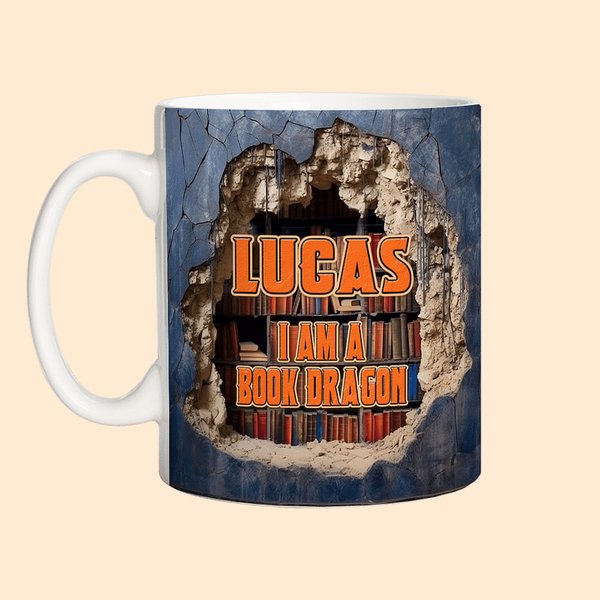 Gepersonaliseerde 3D boek draak keramische mok met naam 11oz/15oz koffiekop verjaardagscadeau voor lezers draak liefhebbers