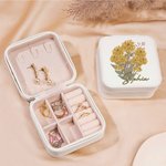 Personalizado Nacimiento Flor Bouquet PU Caja de joyería de cuero con nombre de viaje portátil accesorio de dama de honor regalo de cumpleaños para el