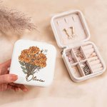 Personalizado Nacimiento Flor Bouquet PU Caja de joyería de cuero con nombre de viaje portátil accesorio de dama de honor regalo de cumpleaños para el