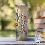 Personalisierte Aquarell Buch Drache 20oz Skinny Tumbler mit Strohhalm und Reinigungsbürste isolierte Reise Kaffeetasse Geschenk für Leser Drachenlieb