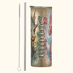 Personalisierte Aquarell Buch Drache 20oz Skinny Tumbler mit Strohhalm und Reinigungsbürste isolierte Reise Kaffeetasse Geschenk für Leser Drachenlieb