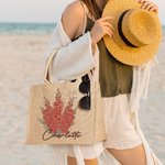 Personalisierte Geburtsblumen-Strauß Jute Tasche mit Namen Strand Urlaub Brautparty Geburtstag Geschenk für Meer-Liebhaber