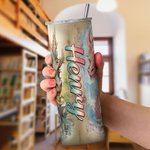 Personalisierte Aquarell Buch Drache 20oz Skinny Tumbler mit Strohhalm und Reinigungsbürste isolierte Reise Kaffeetasse Geschenk für Leser Drachenlieb