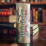 Personalisierte Aquarell Buch Drache 20oz Skinny Tumbler mit Strohhalm und Reinigungsbürste isolierte Reise Kaffeetasse Geschenk für Leser Drachenlieb