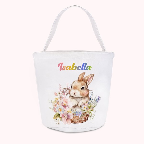 Sac en Toile pour Chasse aux Oeufs Sac Personnalisé avec Nom Cadeau de Pâques pour Enfants
