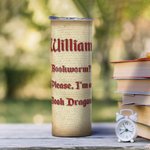 Libro Personalizado Dragón 20oz Skinny Vaso con Tapa Pajita Cepillo de Limpieza Nombre Taza de café Regalo de cumpleaños para el lector amante del dra