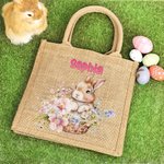 Bolsa de arpillera de yute con nombre para regalo de cumpleaños de Pascua para niños