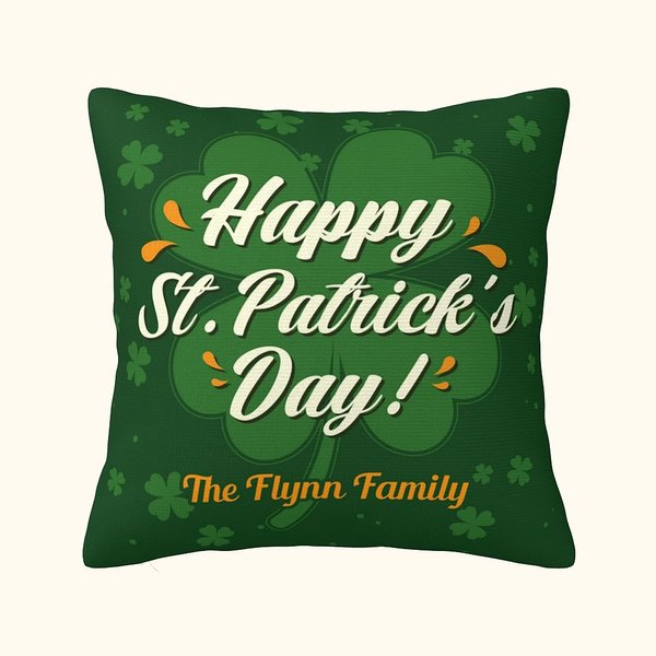 Personalised St. Patrick's Day Four Leaf Clover Throw Pillow Cover Home Couch Decoration with Text Gift for Family